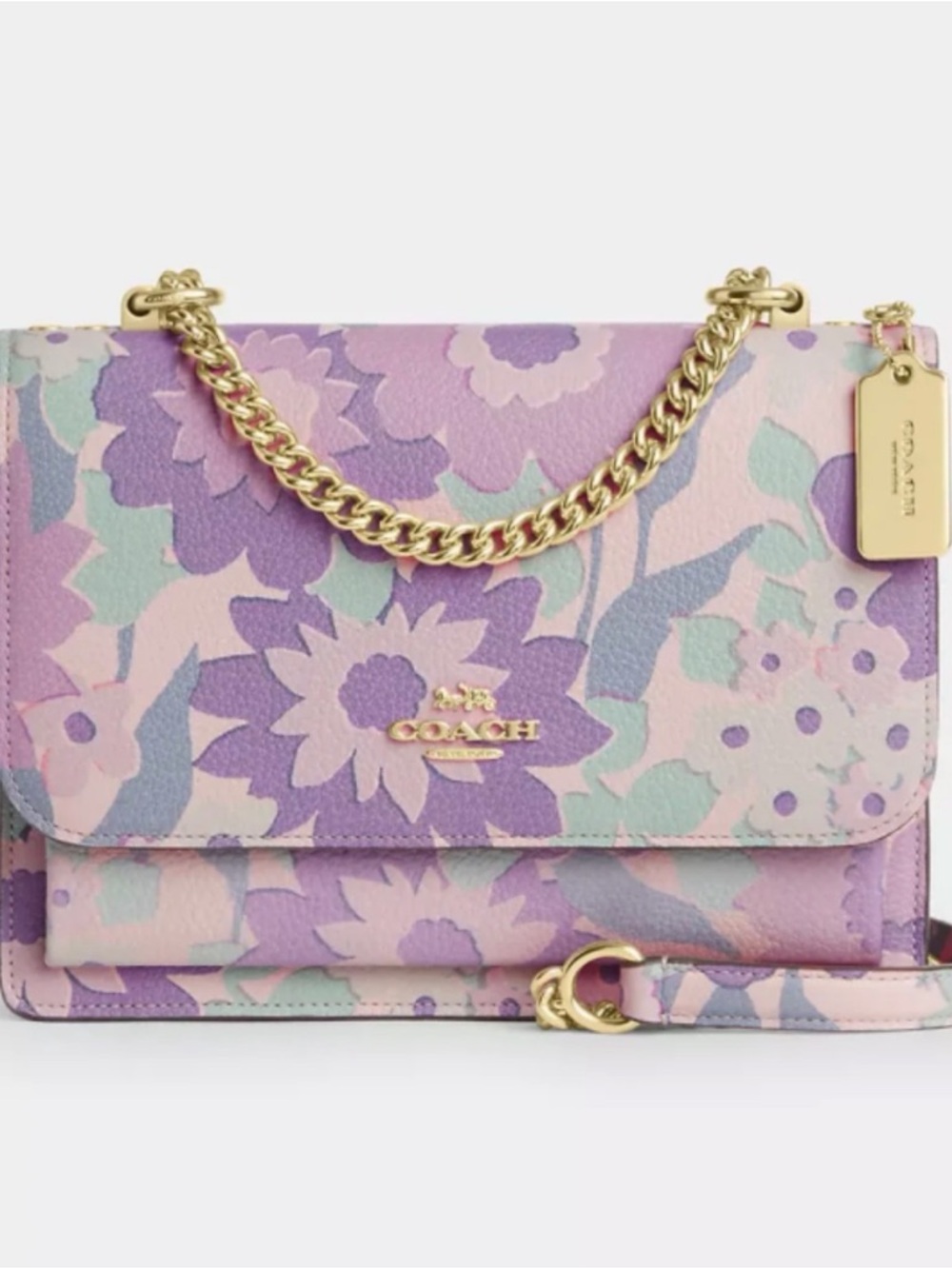 Coach Lilac & Light Blue Floral Chain Shoulder Bag
